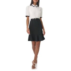 KARL LAGERFELD Women's Belted Color Bloack Collared Dress